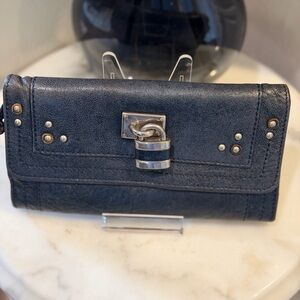 Chloe Dark Blue metallic Leather Wallet with Silver Accents w dust bag!